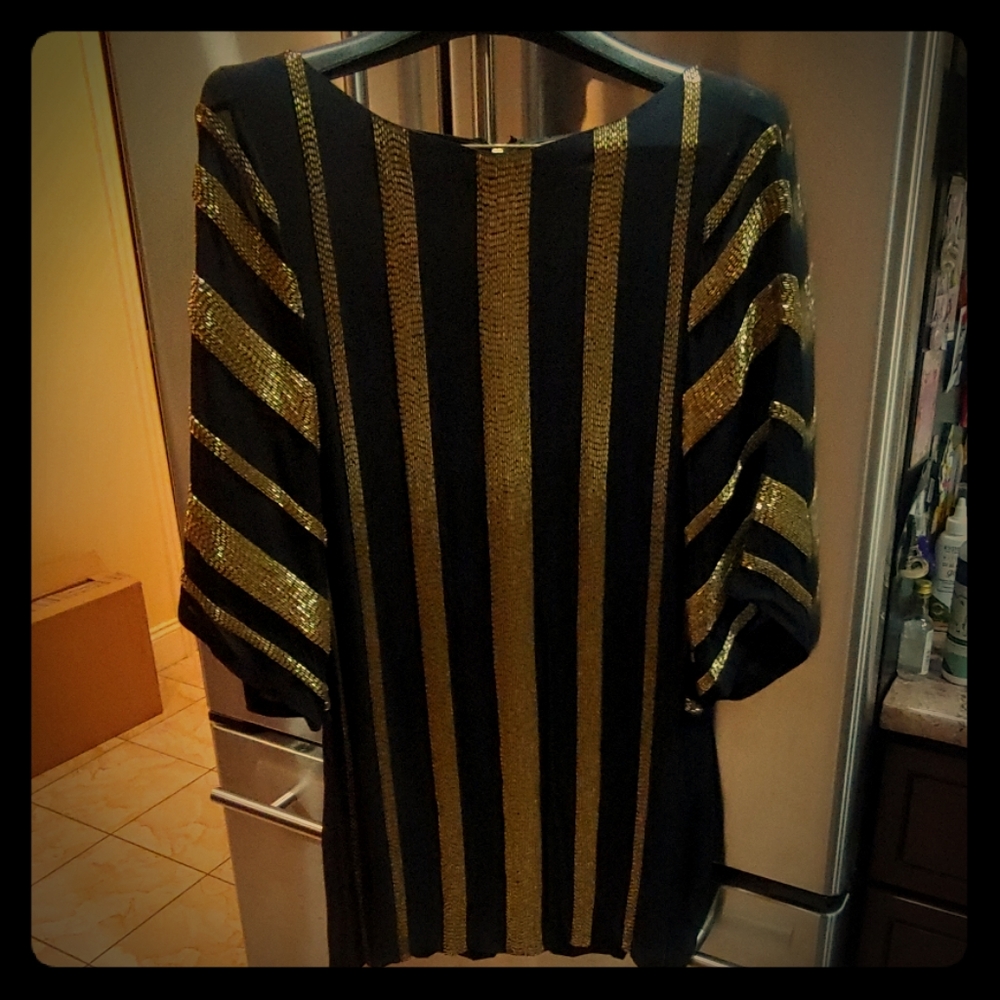 Alice + Olivia Black and Gold Striped Dress